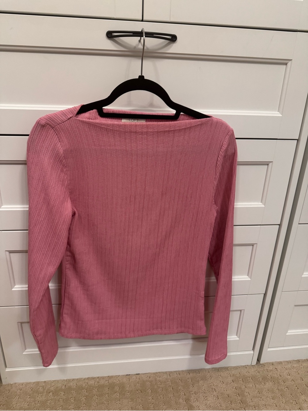 LOFT Pink Ribbed Long-Sleeve Tee